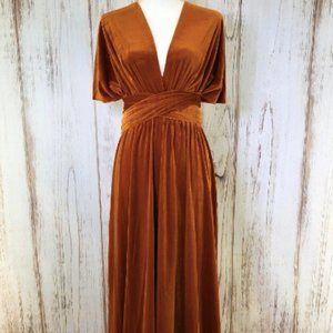 Handmade Velvet Wrap Dress Burnt Orange
